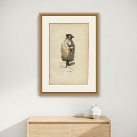 Wallachian Highlander from Romenia - Antique Costume Lithograph, c.1852, shown framed on a wall
