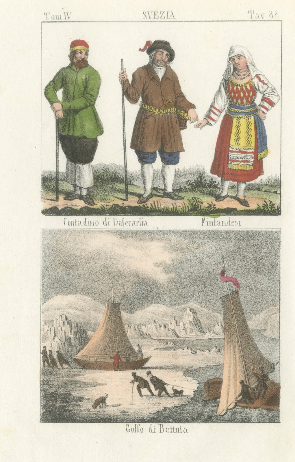 Dalecarlian Peasant, Finns and Boats on the Frozen Gulf of Bothnia, 1842