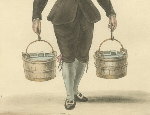 Milkman of Rotterdam with his Yoke, Antique Ackermann Print, 1817, close-up 2