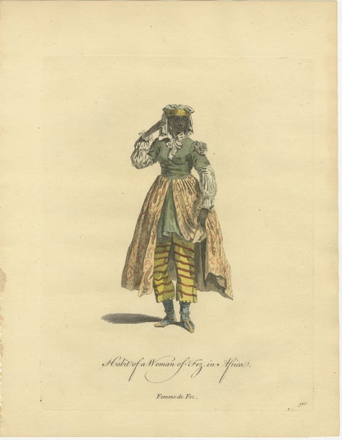 Habit of a Woman of Fez in Africa, Elegant Costume Engraving, 1749, view 2