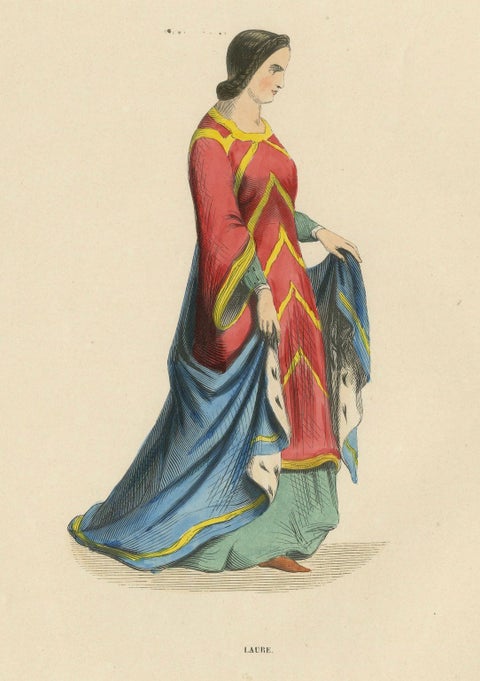 Renaissance Grace: A Lady's Attire in 'Costume du Moyen Âge', 1847, close-up 4