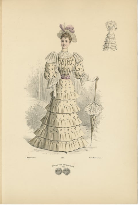 Victorian Fashion Flourishes: A Lithograph for the 1889 Exposition Universelle, view 2