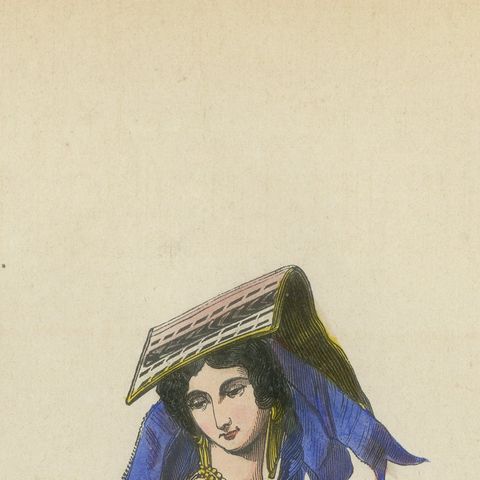 Young Roman Woman of Nettuno (near Rome) - Antique Costume Lithograph, c.1852, close-up 6