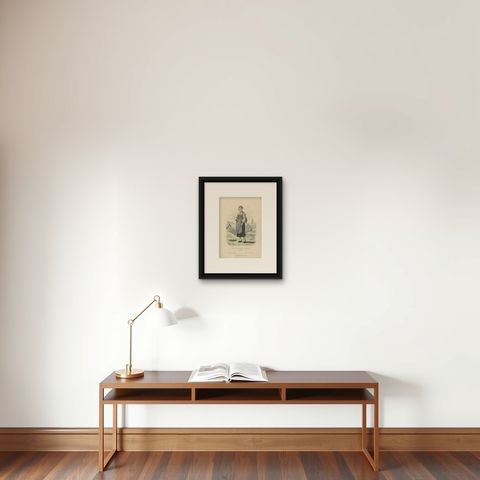 Antique Costume Print of a Girl from Leksand in Sweden, c.1880, shown framed on a wall