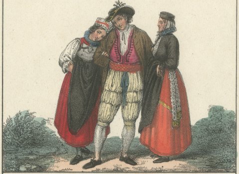Fribourg Wedding Dress and a Bridal Couple of Schaffhausen, 1842, close-up 1