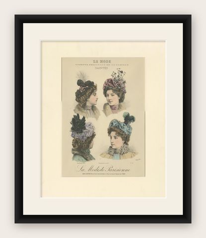 Pl. 3220 Antique Fashion Print of Ladies with Hats, 'C.1895', shown framed