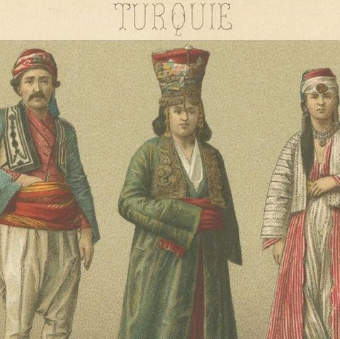 Antique Print of Turkish Costumes by Racinet, 'circa 1880', close-up 1
