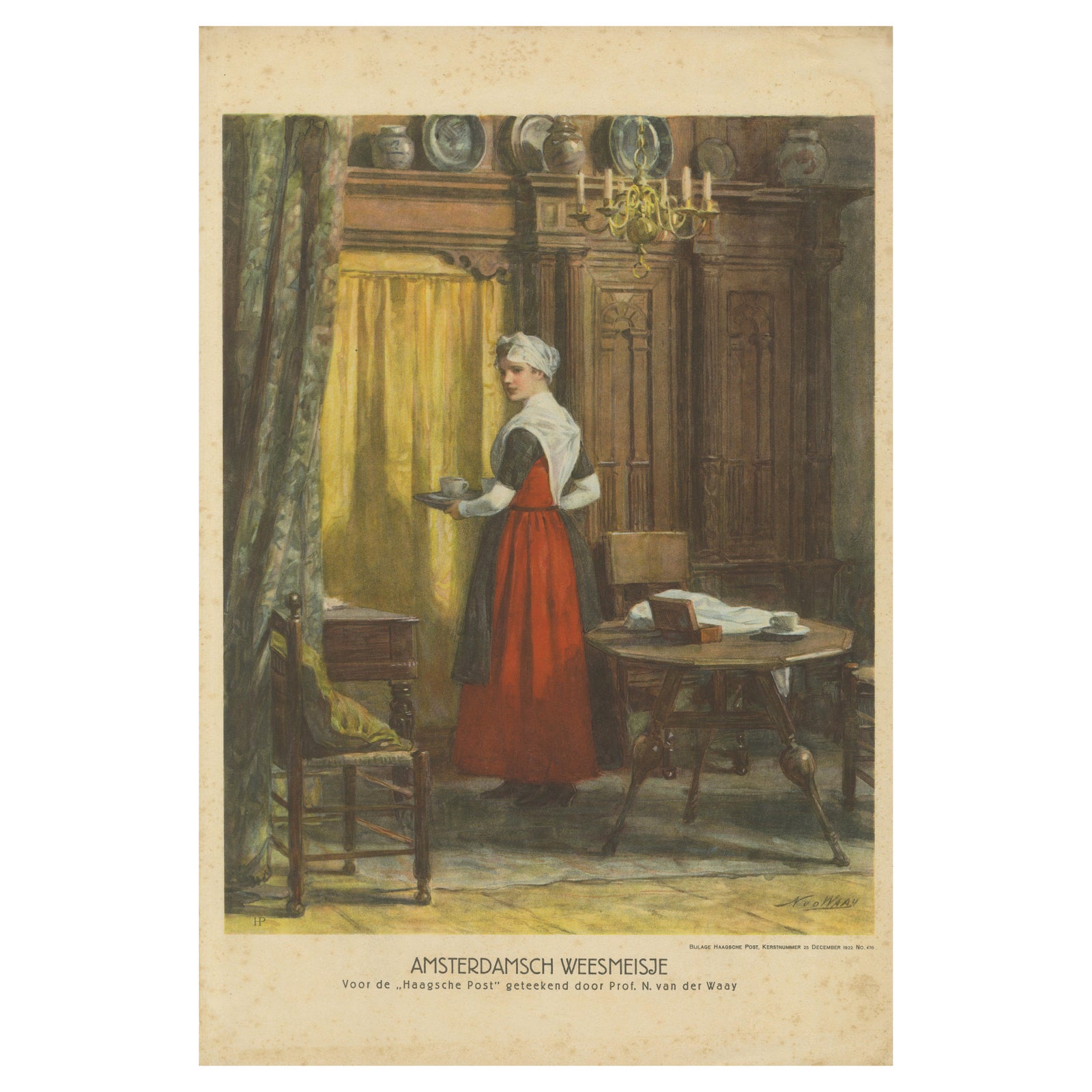 Amsterdam Orphan Girl in Traditional Costume, Print by N. van der Waay, 1923