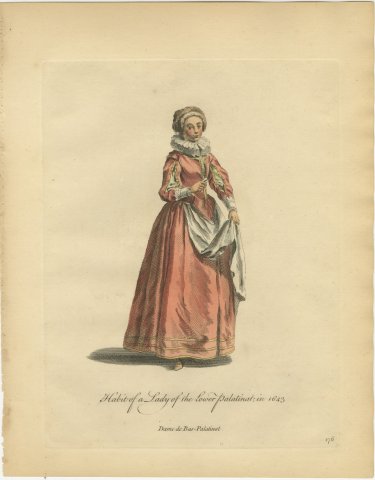 Lady of the Lower Palatinate in Red Gown and Ruff, Costume of 1643, 1757, view 2