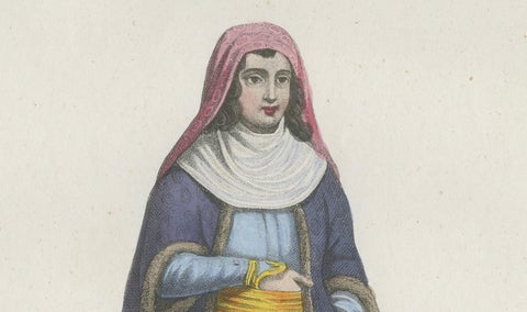Russian Woman Costume Print, Antique Hand-Colored Lithograph, 1854, close-up 4