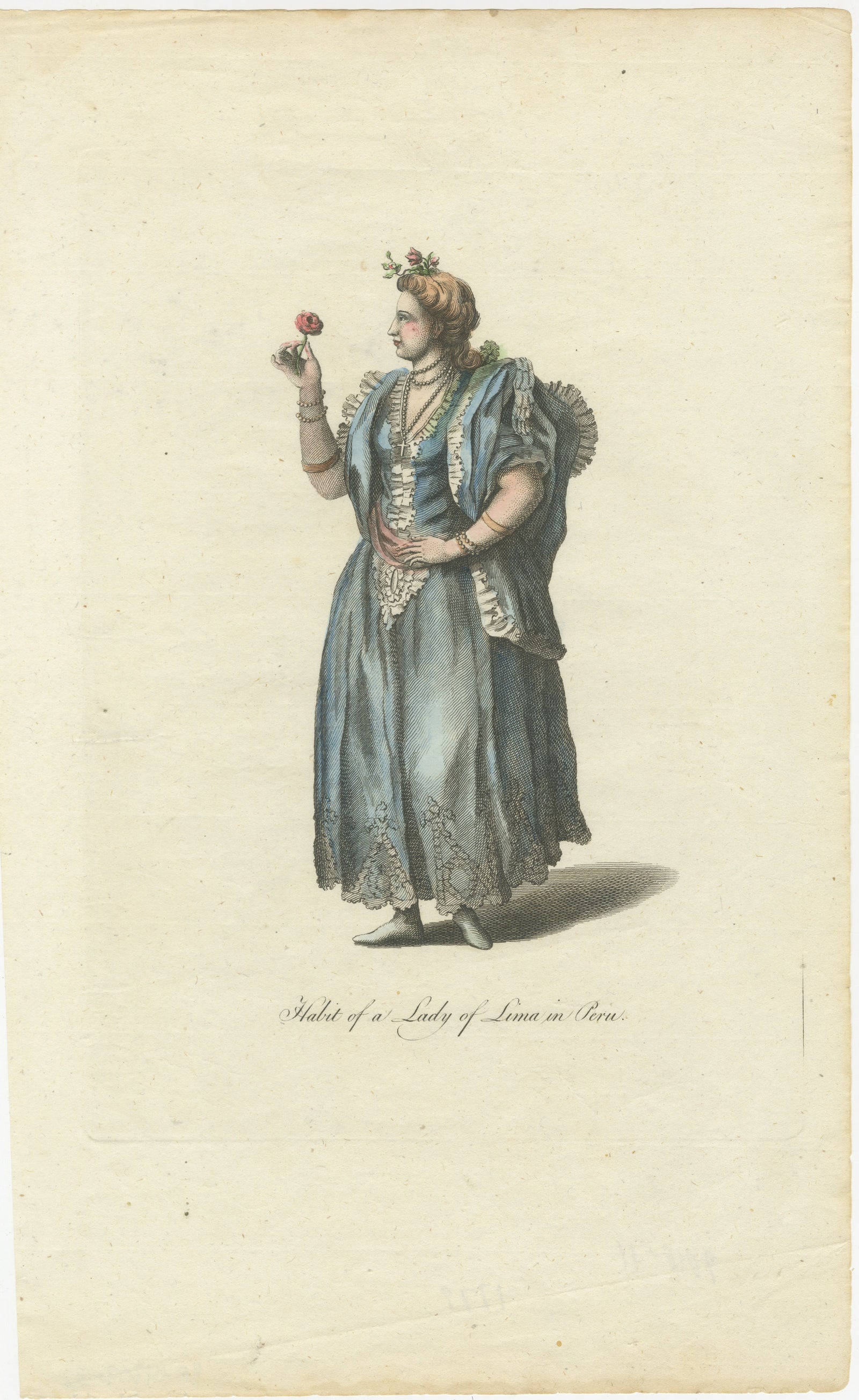Original Antique Costume Print "Habit of a Lady of Lima in Peru", 1779
