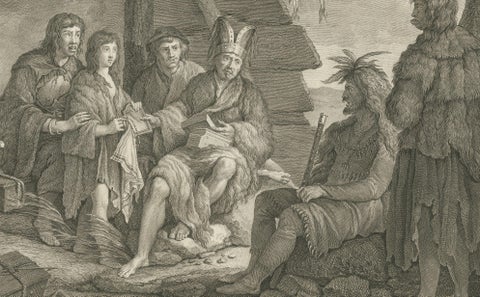 La Pérouse Alaska Tlingit Costume Engraving, French Expedition, 1797, close-up 2