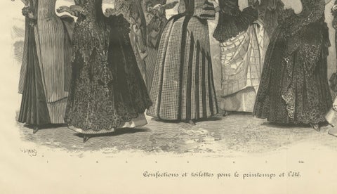 Large French Fashion Plate, Panoramic Couture Study, Paris, c.1887, close-up 5