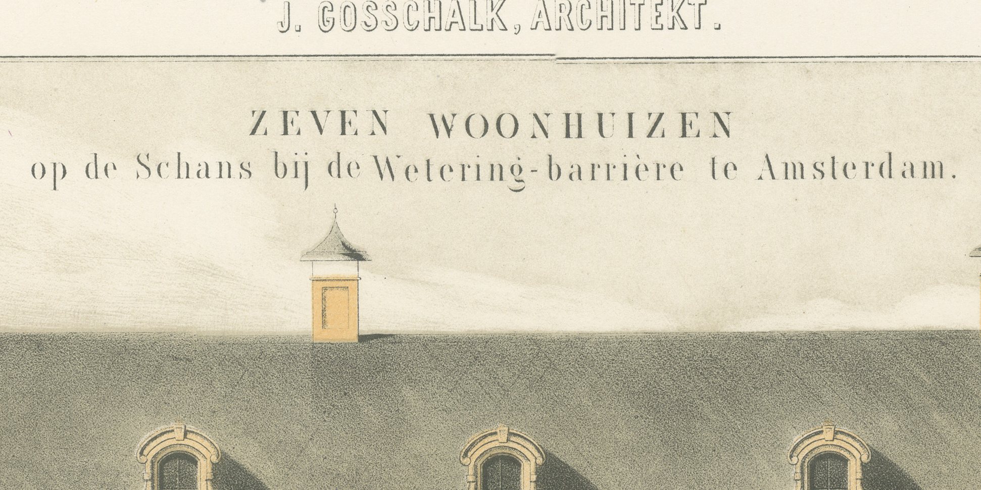 Terrace of Seven Houses, Amsterdam, Dutch Architecture Print, Leliman, 1865-1866, view 2