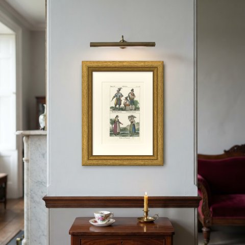Swiss Guard, Roman Peasants and Women of Frascati, Hand Colored Lithograph, 1842, shown framed on a wall