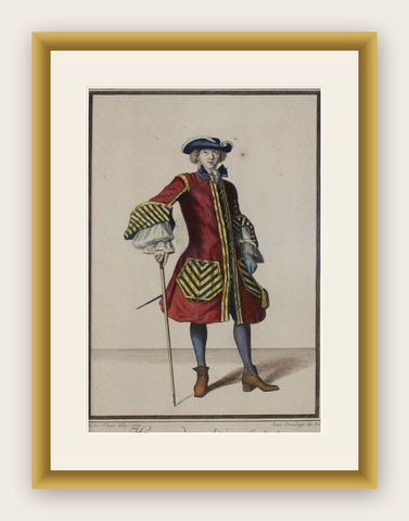 Copper Engraving Depicting the High Quality of the Fashion Under Louis XIV, 1684, shown framed