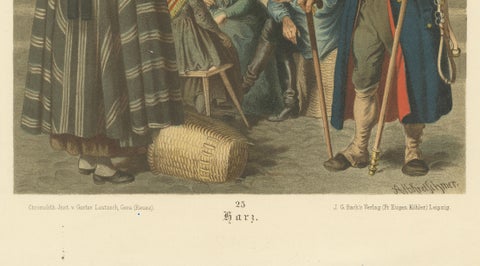 Harz Folk Costumes Chromolithograph Print, Village Scene, c.1875, close-up 5