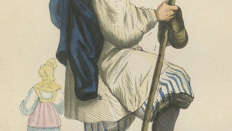 Russian Peasant from the Moscow Region - Antique Costume Lithograph, c.1852, close-up 3