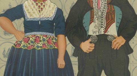 Colorful Volendam Wedding Attire, 19th Century, Antique Dutch Costume Print, close-up 3