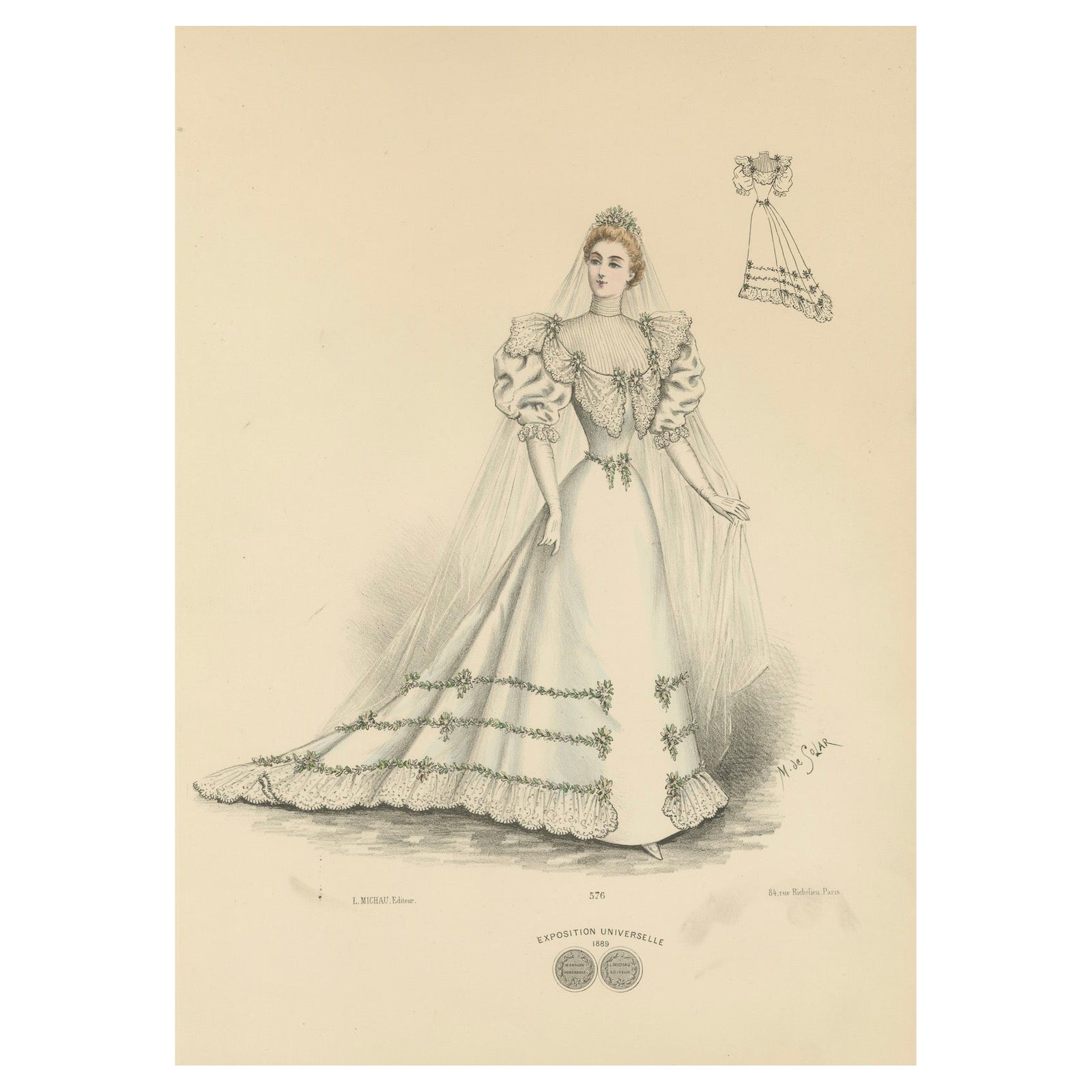 Victorian Bridal Elegance: Exquisite Wedding Gowns in Lithograph, 1889
