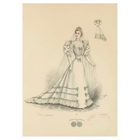 Victorian Bridal Elegance: Exquisite Wedding Gowns in Lithograph, 1889