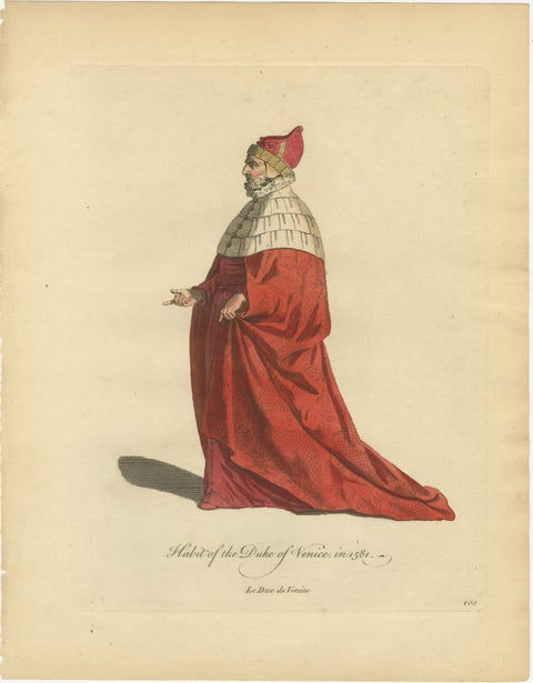Duke & Duchess of Venice Costume Engravings in 1581, Hand-Colored Pair, 1749, view 2