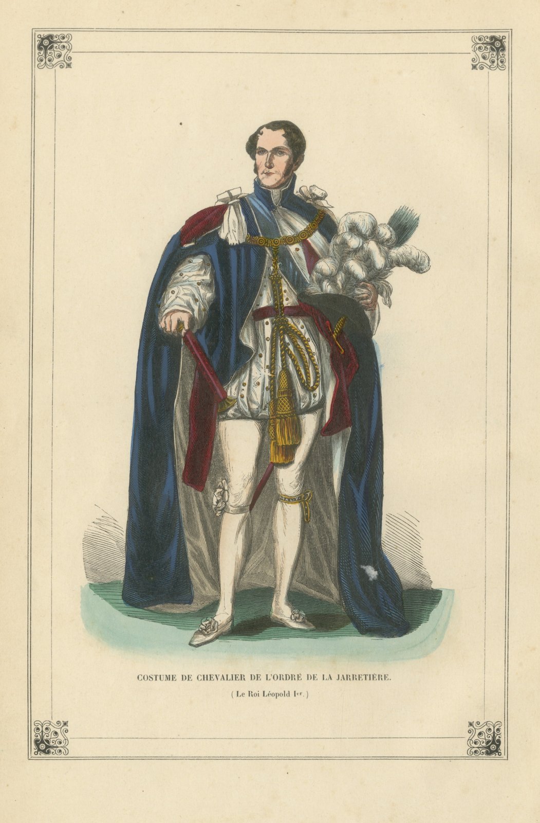 Knight of the Garter, King Leopold I, Hand Colored Wood Engraving, 1844