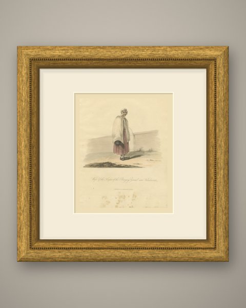 Burying Ground Keeper's Wife near Valenciennes, Antique Print, 1817, shown framed