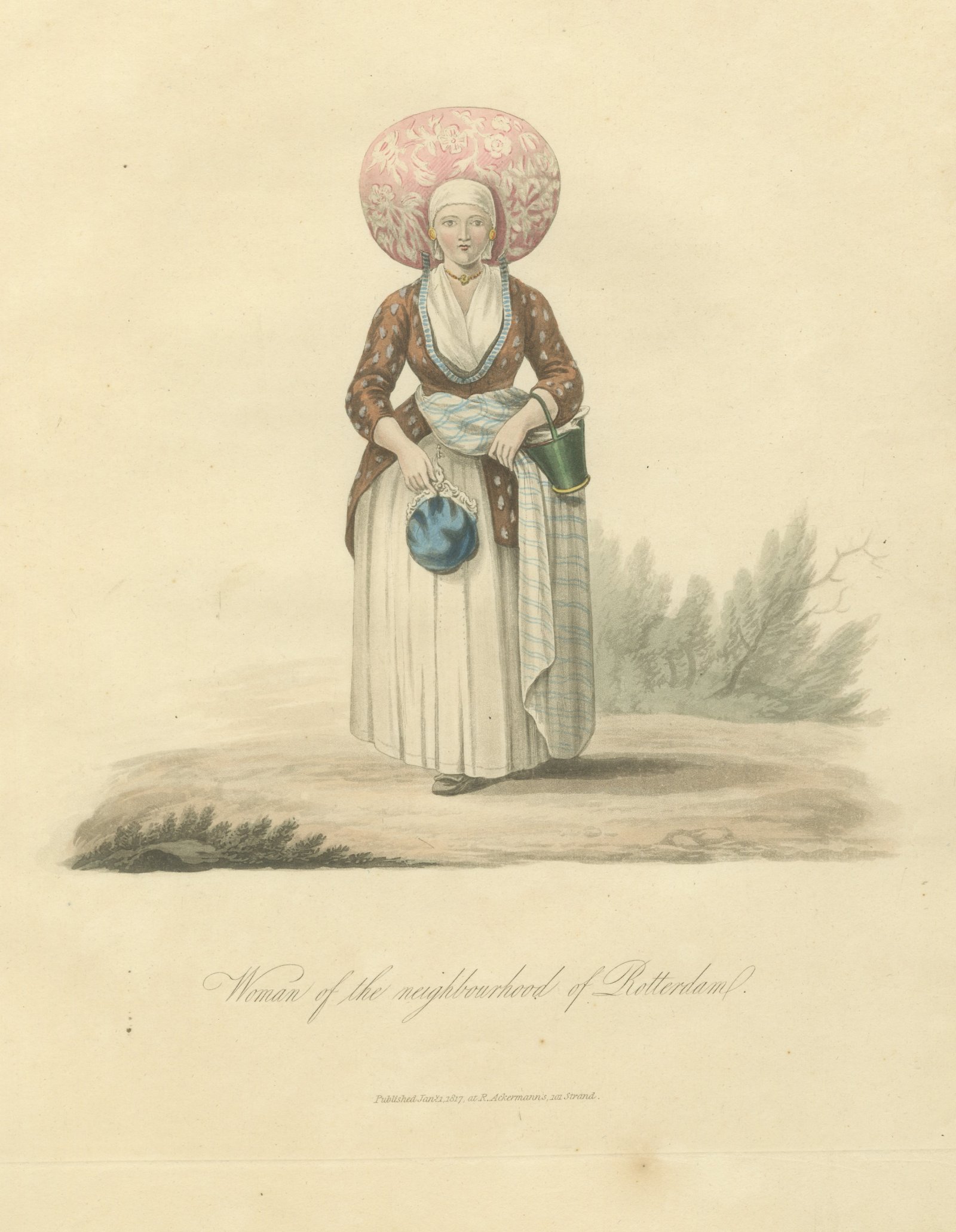 Woman near Rotterdam, Dutch Regional Dress, Antique Ackermann Print, 1817