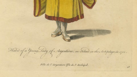 Antique Costume Print Young Lady of Argentiera Archipelago by Jefferys, 1749, close-up 3