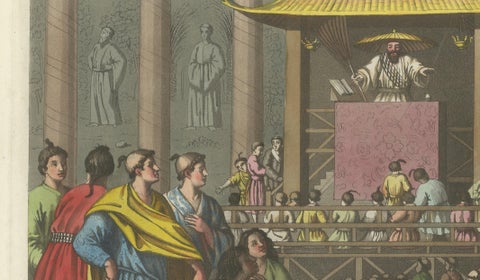 Japanese Preacher in Temple, Ferrario Costume Print, Hand-Colored c.1815, close-up 6