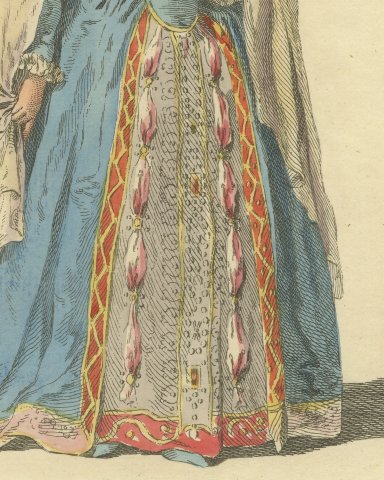 Habit of Mary Queen of Scots in 1570, Hand Colored Jefferys Costume Plate, 1757, close-up 2