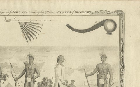 Indians of North America, Dress and Weapons, Millar Geography Engraving, c.1782, close-up 2