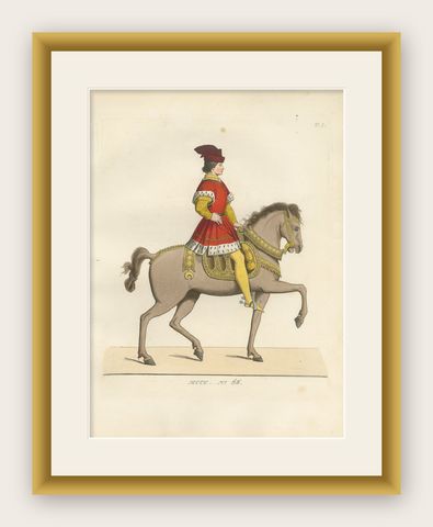 Mounted Nobleman in Parade Dress, Italian Renaissance Equestrian Portrait, 1845, shown framed