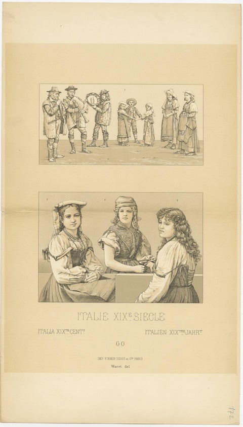 Antique Print of 19th Century Italian Clothing by Racinet, view 2