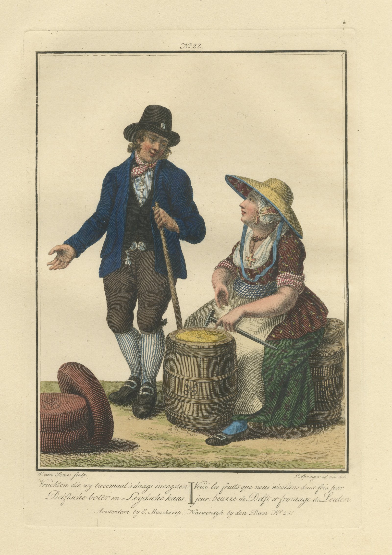 Delft Butter and Leiden Cheese, Dutch Costume Print, Maaskamp, circa 1820