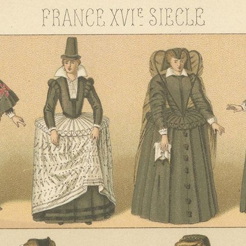 Pl. 70 Antique Print of French 16th Century Costumes by Racinet, circa 1880, close-up 1