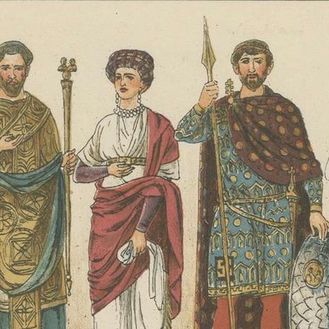 Byzantine Costume Plate 800–1100, Antique Hand-Colored Print c.1880, close-up 5