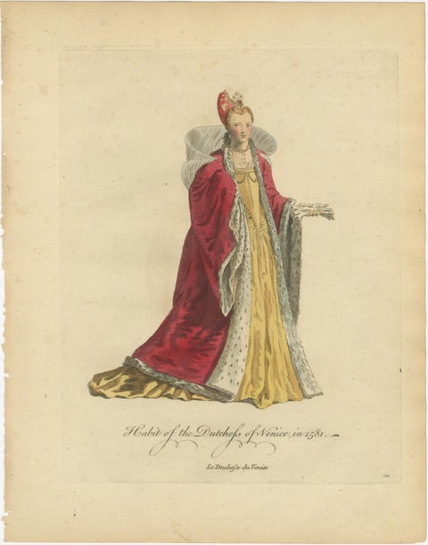 Duke & Duchess of Venice Costume Engravings in 1581, Hand-Colored Pair, 1749, view 3