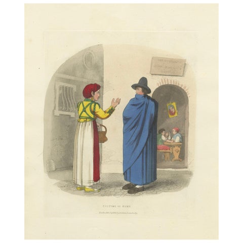 Costume Print: Traditional Dress of Rome, 1820 Hand-Colored Engraving
