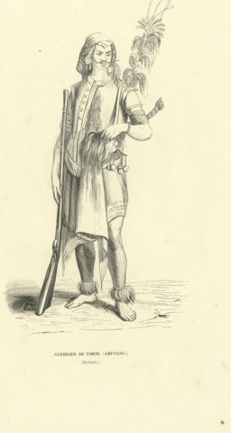 Warrior of Timor, Amfoang, Antique Wahlen Costume Print, 1843-1844