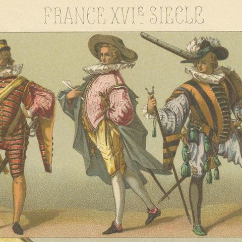 Pl. 72 Antique Print of French XVIth Century Costumes by Racinet, circa 1880, close-up 1