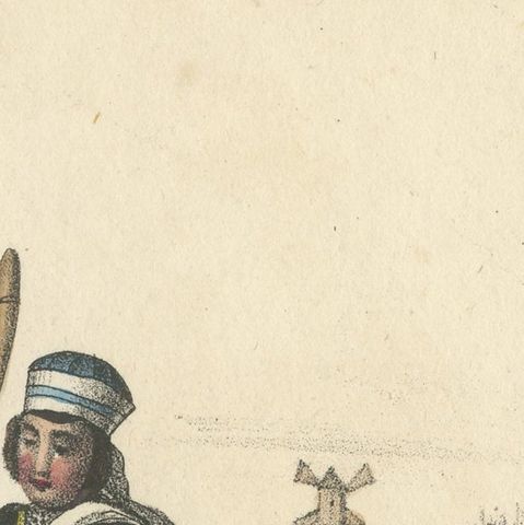 Frisian Fisherman & Winter Costume Scene, Dutch Costume Lithograph, c.1840, close-up 5