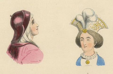 Costume du Moyen Âge: Portraits of Elegant Ladies, Published in 1847, close-up 4