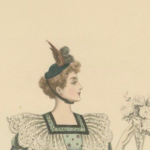 Victorian Day Elegance: Fashionable Gowns in Lithograph Published in 1889, close-up 5