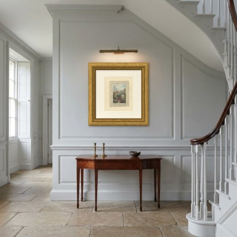 Chimney Sweep Boy on Blackfriars Bridge, Cries of London, 1804, shown framed in a room