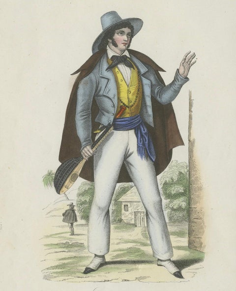 Cincinnati Costume Print, Antique Hand-Colored Lithograph, 1854, close-up 4