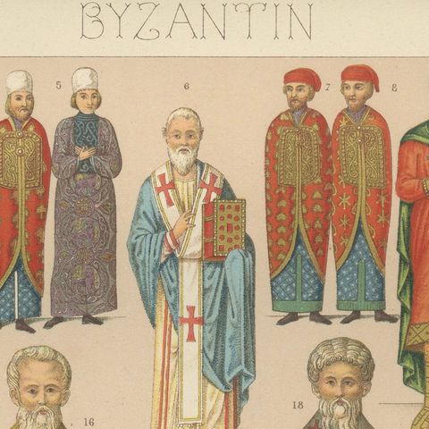 Byzantine Costume Study by Racinet, Imperial & Clerical Dress, 1888, close-up 5