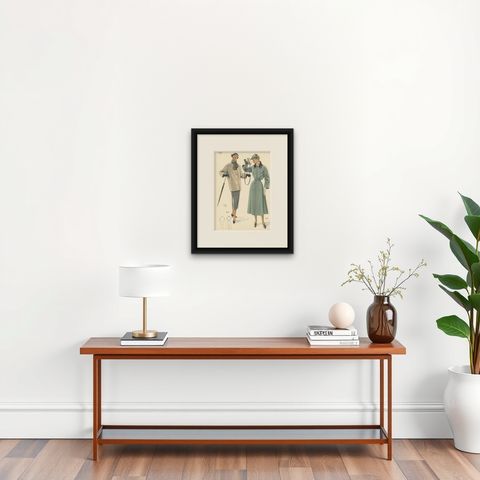 Vintage Fashion Print ‘Pl. 16508’ published in Le Tailleur Moderne, 1954, shown framed on a wall