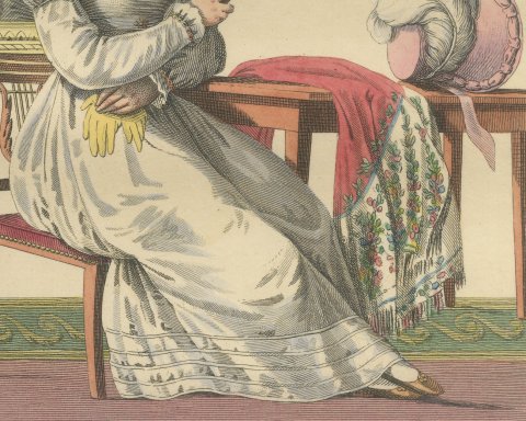 North Holland Lady in her Drawing Room, Dutch Costume Print, circa 1820, close-up 3